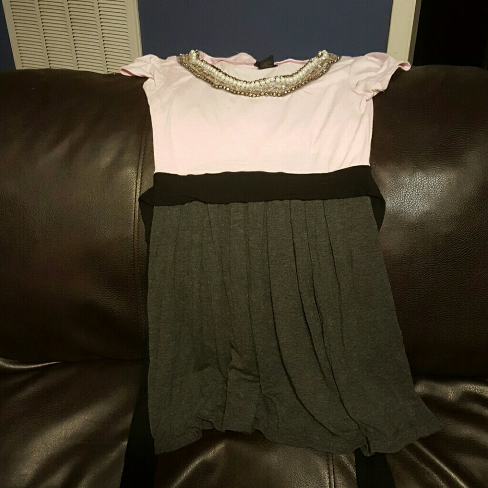 Pink and Grey Rue 21 dress with pearls