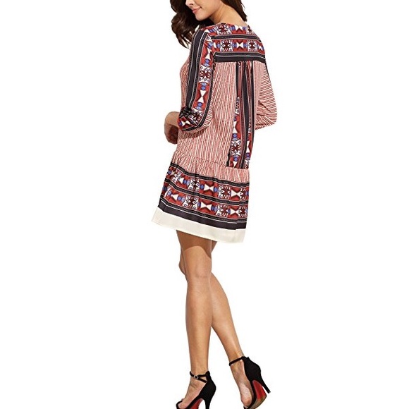 🆕 Cute Bohemian Red Print Dress - Picture 3 of 6