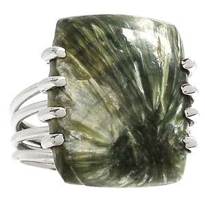 Giant Russian Seraphinite 925 SS ring size 7.5