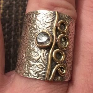 Chic two tone w/Herkimer natural diamond 925SS sz9