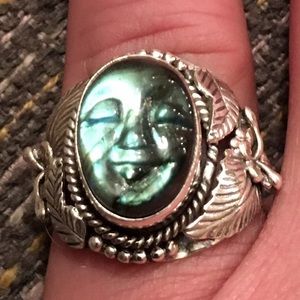 Native American Reproduction face labradorite ring