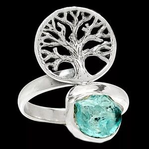 925SS "Tree of life" w/rough cut Aquamarine stone