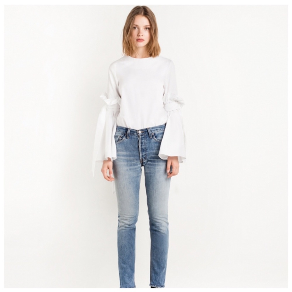 White Ruffle Sleeve Top - Picture 2 of 5