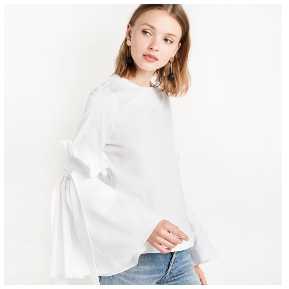 White Ruffle Sleeve Top - Picture 3 of 5