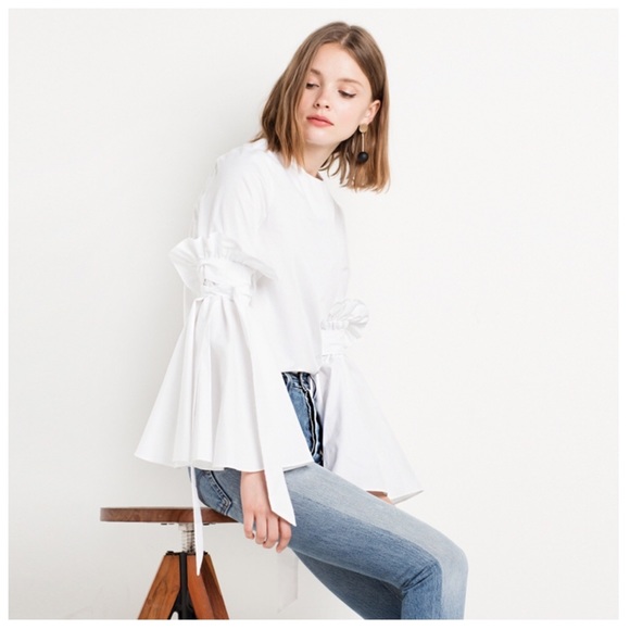 White Ruffle Sleeve Top - Picture 5 of 5