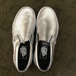 Silver vans slip ons