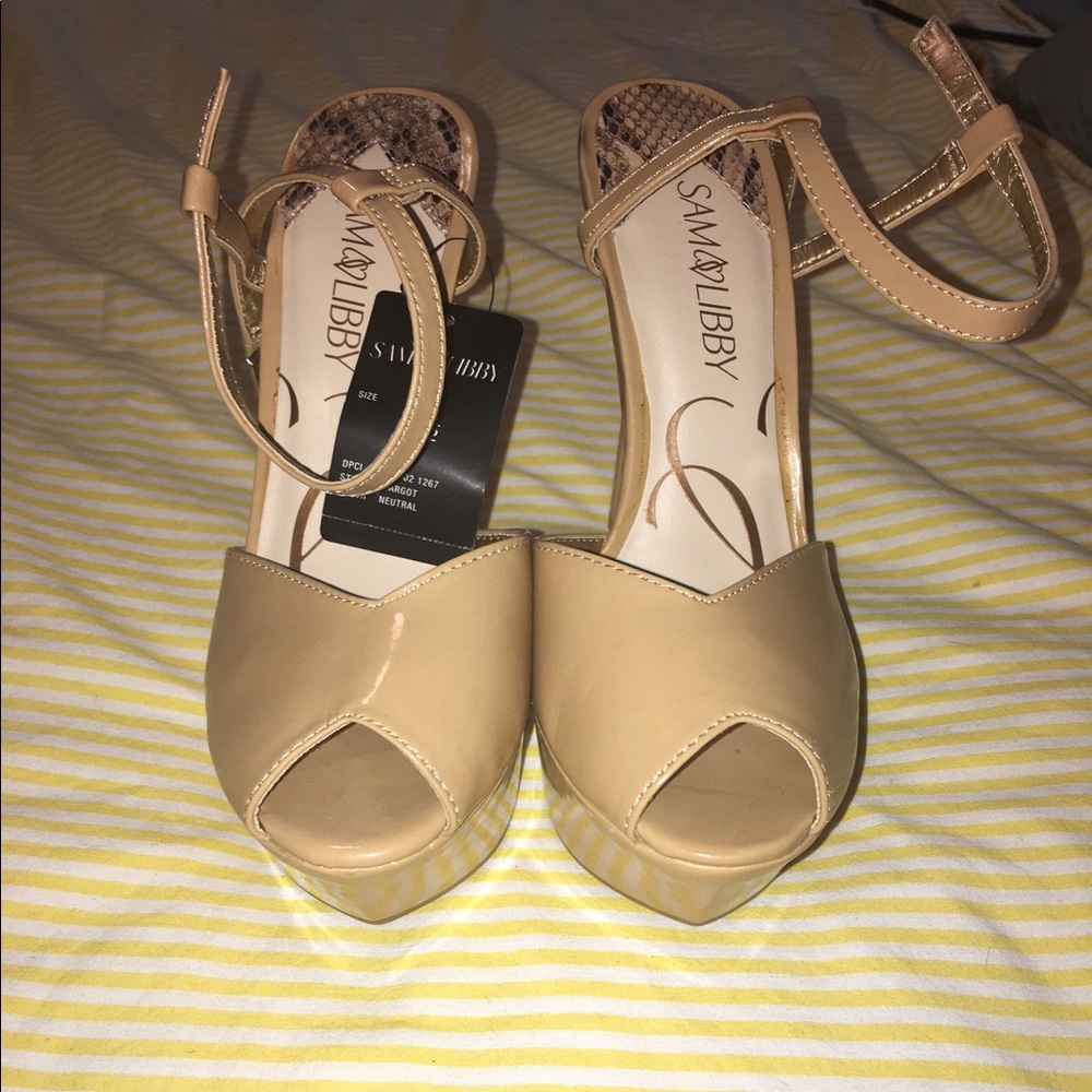 Sam & Libby Beige Peep Toe Platform Heel