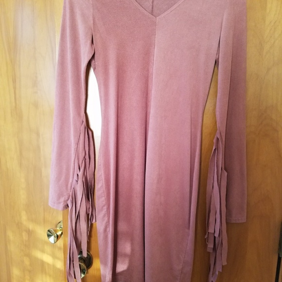 Mauve Suede Form Fitting Dress - Picture 2 of 4