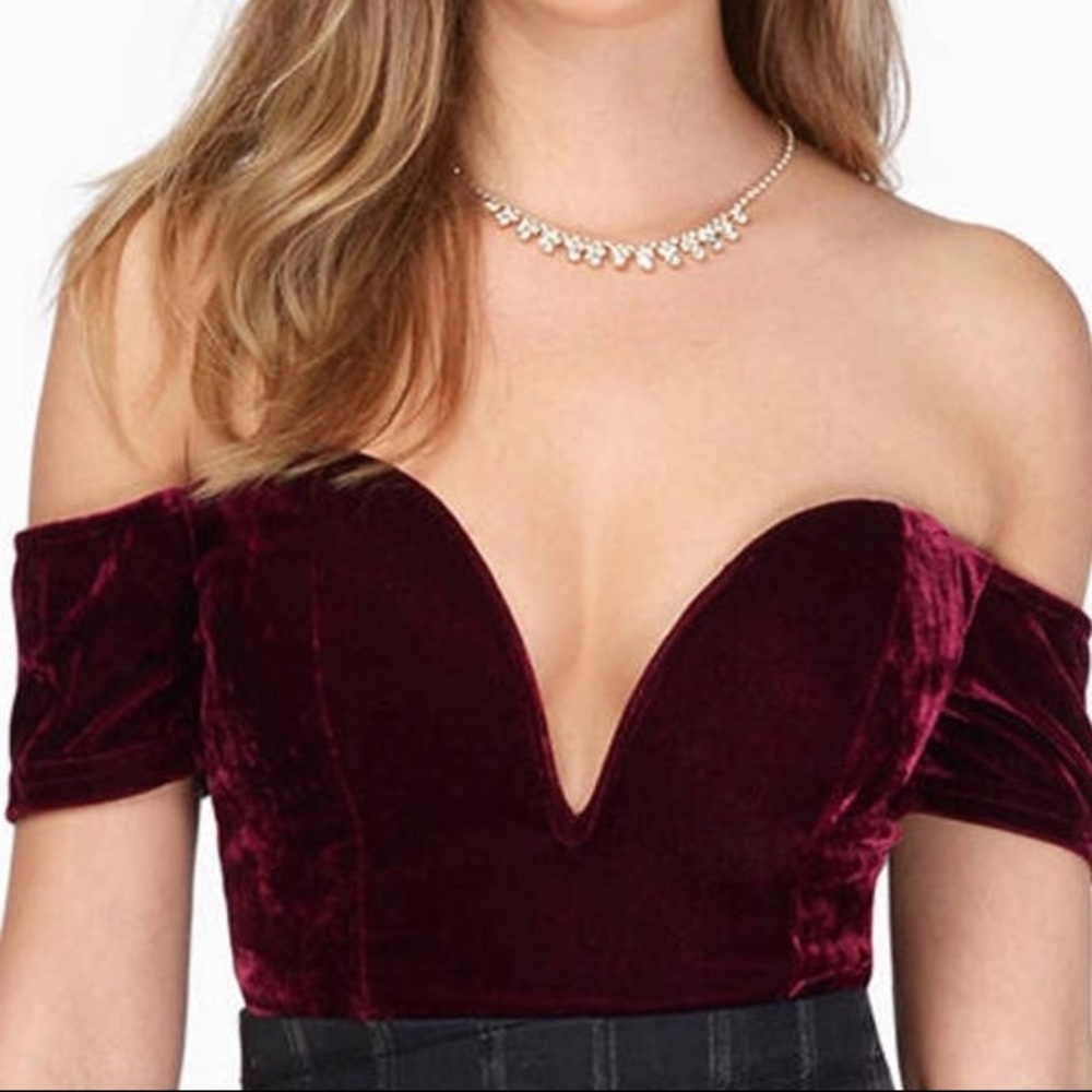 Tobi Fall Off Shoulder Velvet Crop Top