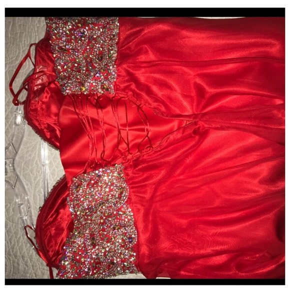 Red Sparkly Bling Strapless Prom Or Gown Dress 22 - Picture 3 of 3