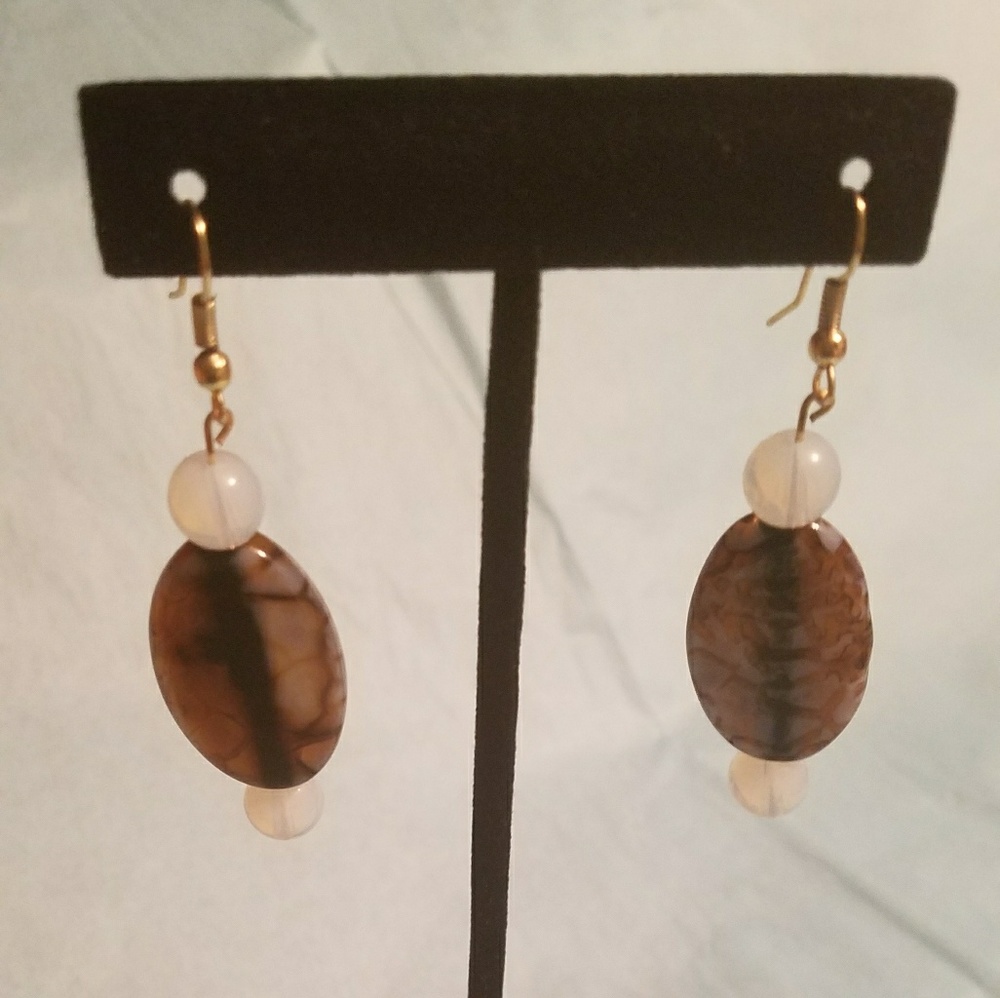 Cream and brown dangle earrings - NWOT - handmade