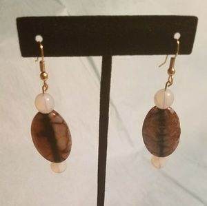 Cream and brown dangle earrings - NWOT - handmade