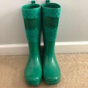 Green coach rain boots