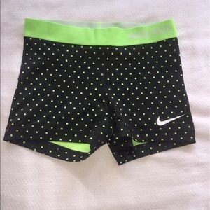 Lime green polka dot Nike pro shorts