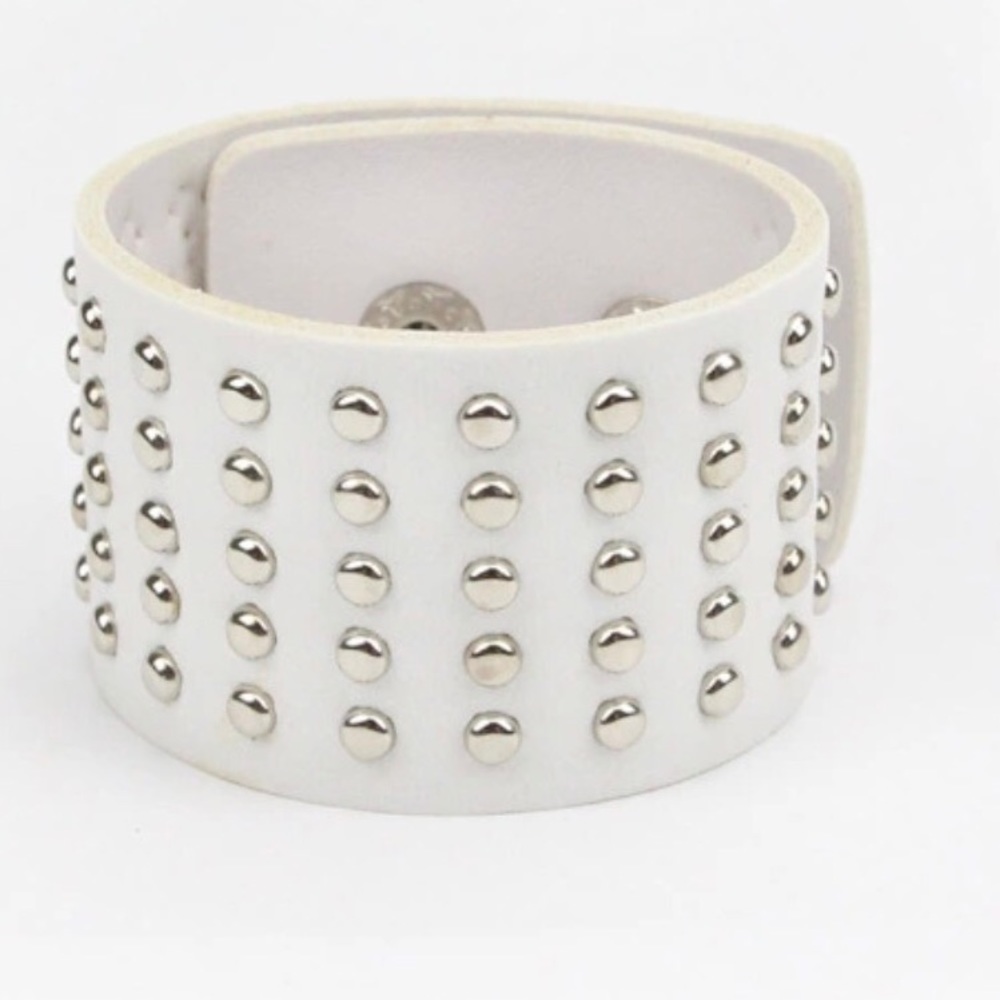 New Leather Bracelet Punk Style White & Silver