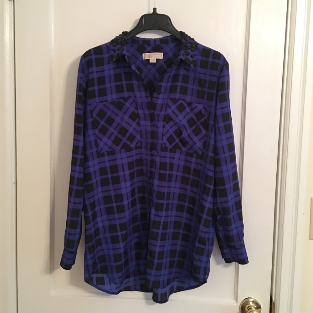 Michael Kors Blue and Black Button Up
