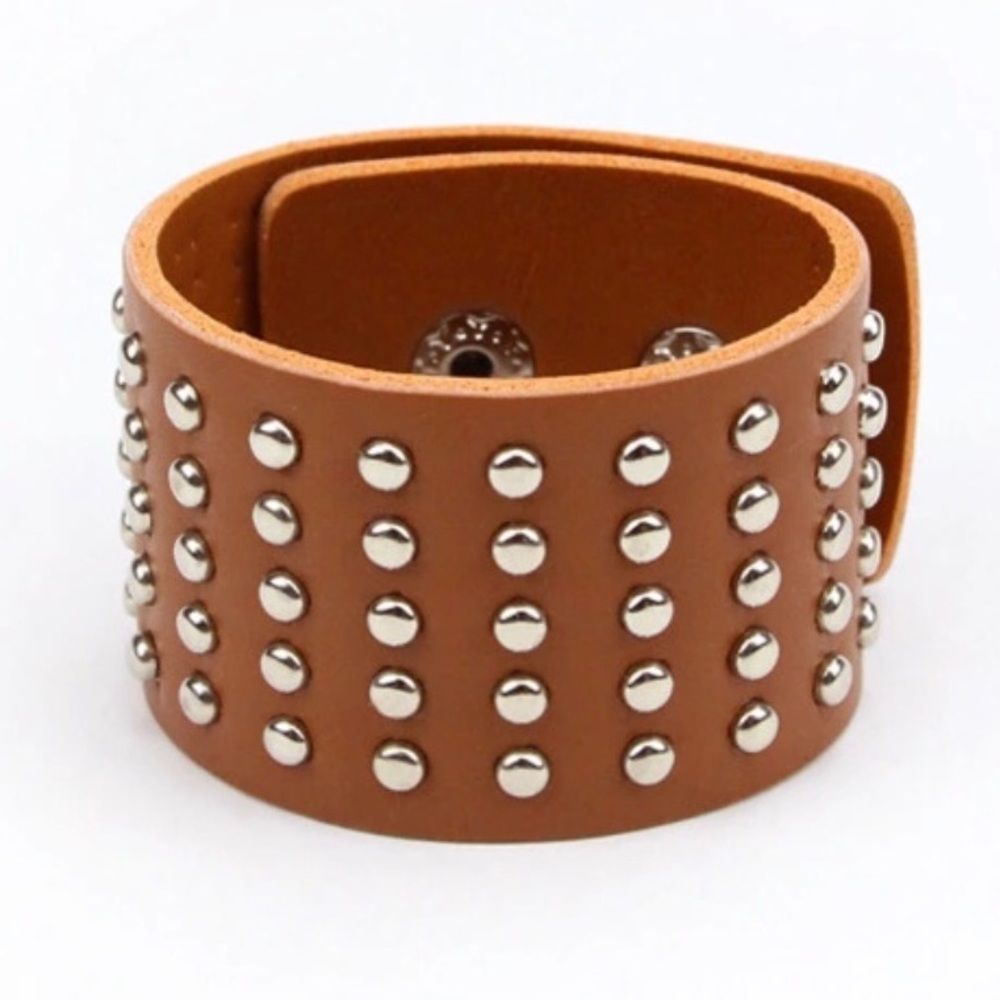 New Leather Bracelet Punk Style BROWN SILVER