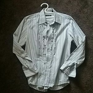 Stripe eve dress shirt with front ruffles