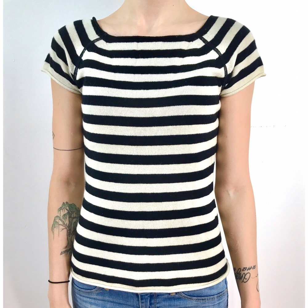 Banana Republic Black & Ivory Striped Top
