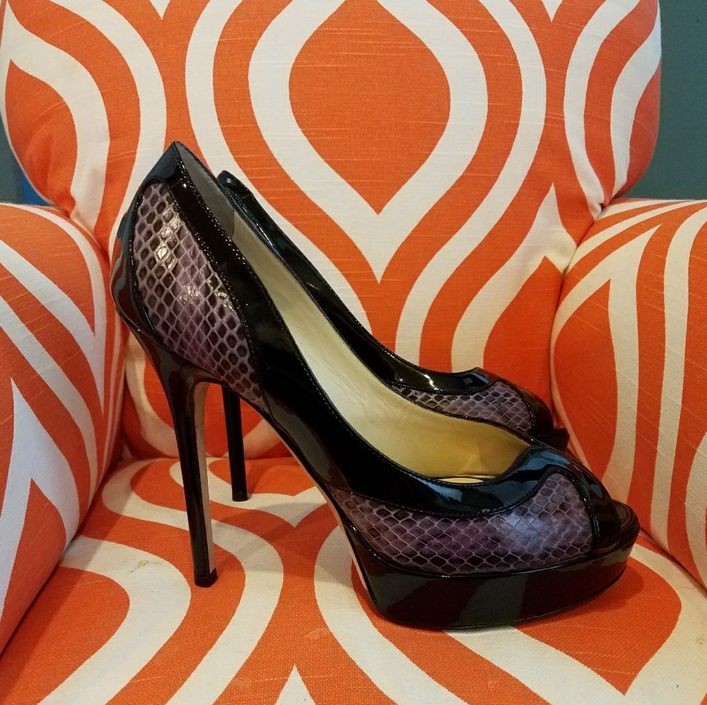 Jimmy Choo Platform Purple Snakeskin Heels