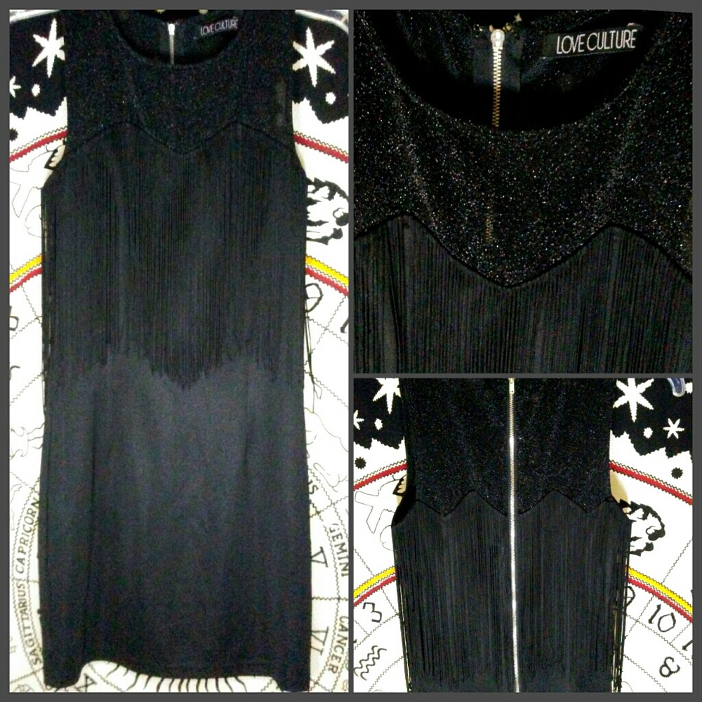 NWOT Black LOVE CULTURE Fringe Flapper Dress