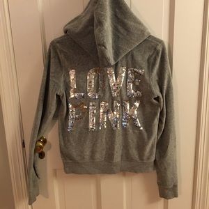 PINK VS Velour zip sequence hoodie