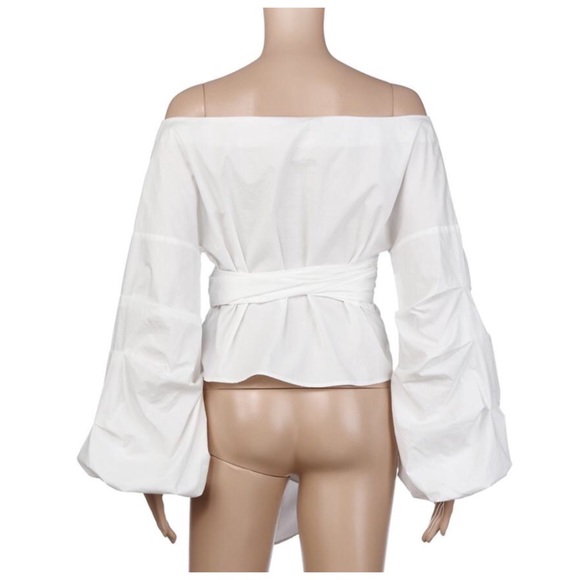 ‼️PRICE FIRM LAST CALL White Puff Sleeve Wrap Top - Picture 7 of 7
