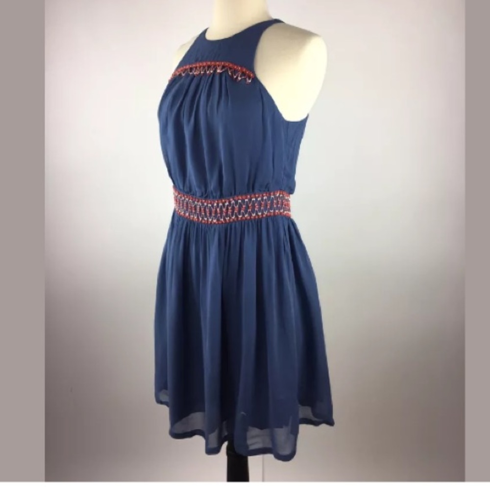 French Connection Blue Beaded Sleeveless Dress - Picture 3 of 6