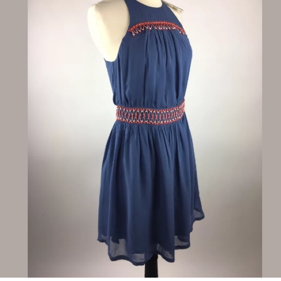 French Connection Blue Beaded Sleeveless Dress - Picture 4 of 6