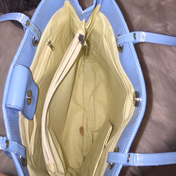 Blues & White Hibiscus Tote bag w/beads on 1 side - Picture 3 of 6