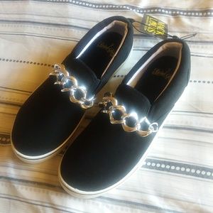 Silver chain link slip on sneakers