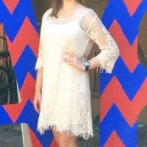 Off white crochet overlay dress with slip attached