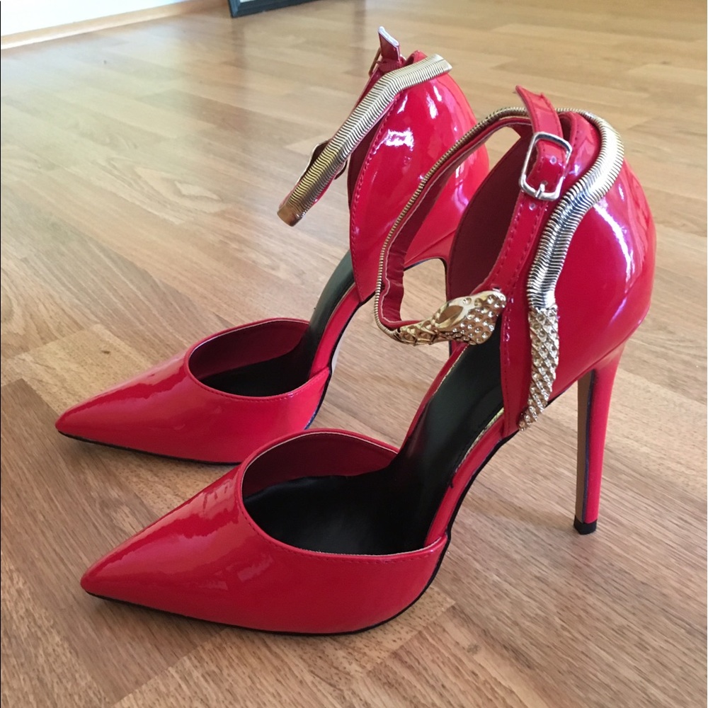 Red and Gold Snake Heels