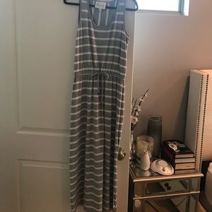 Grey and white striped maxi dress