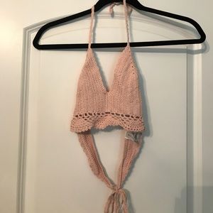 Light pink crochet backless top!