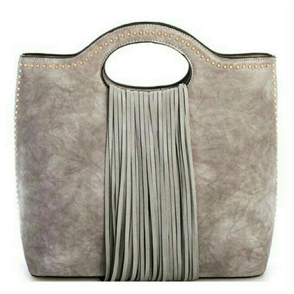 Annalize Studded Satchel Handbags w/ Fringes