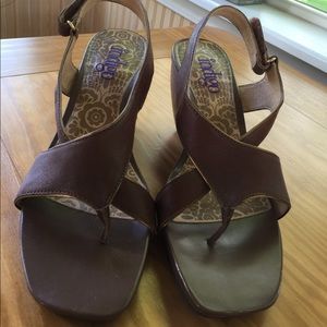 Brown Leather Indigo by Clark's Sandal Wedges