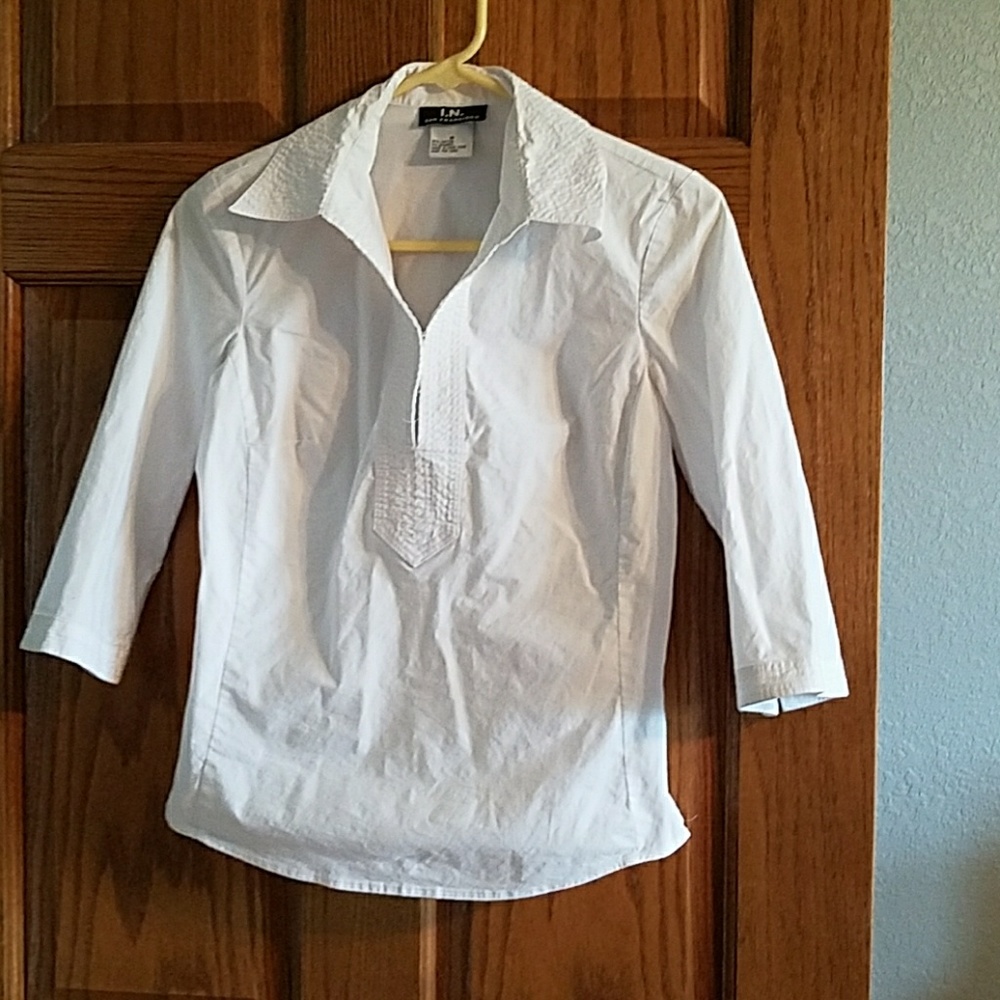 Collared 3/4 sleeveTop, sz M, white