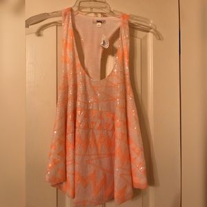 Orange and white sequin shirt