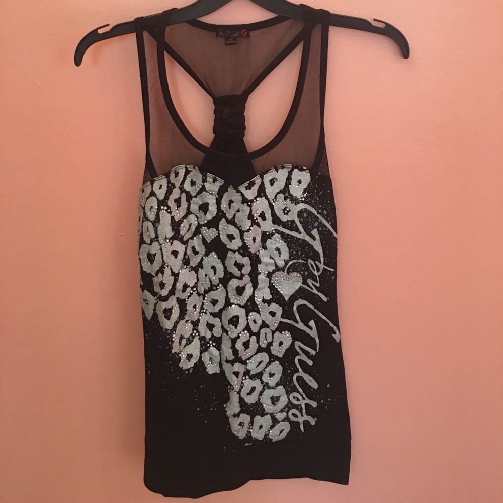 Guess black top with rhinestones