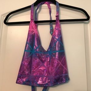 Blue and pink tie halter crop top!