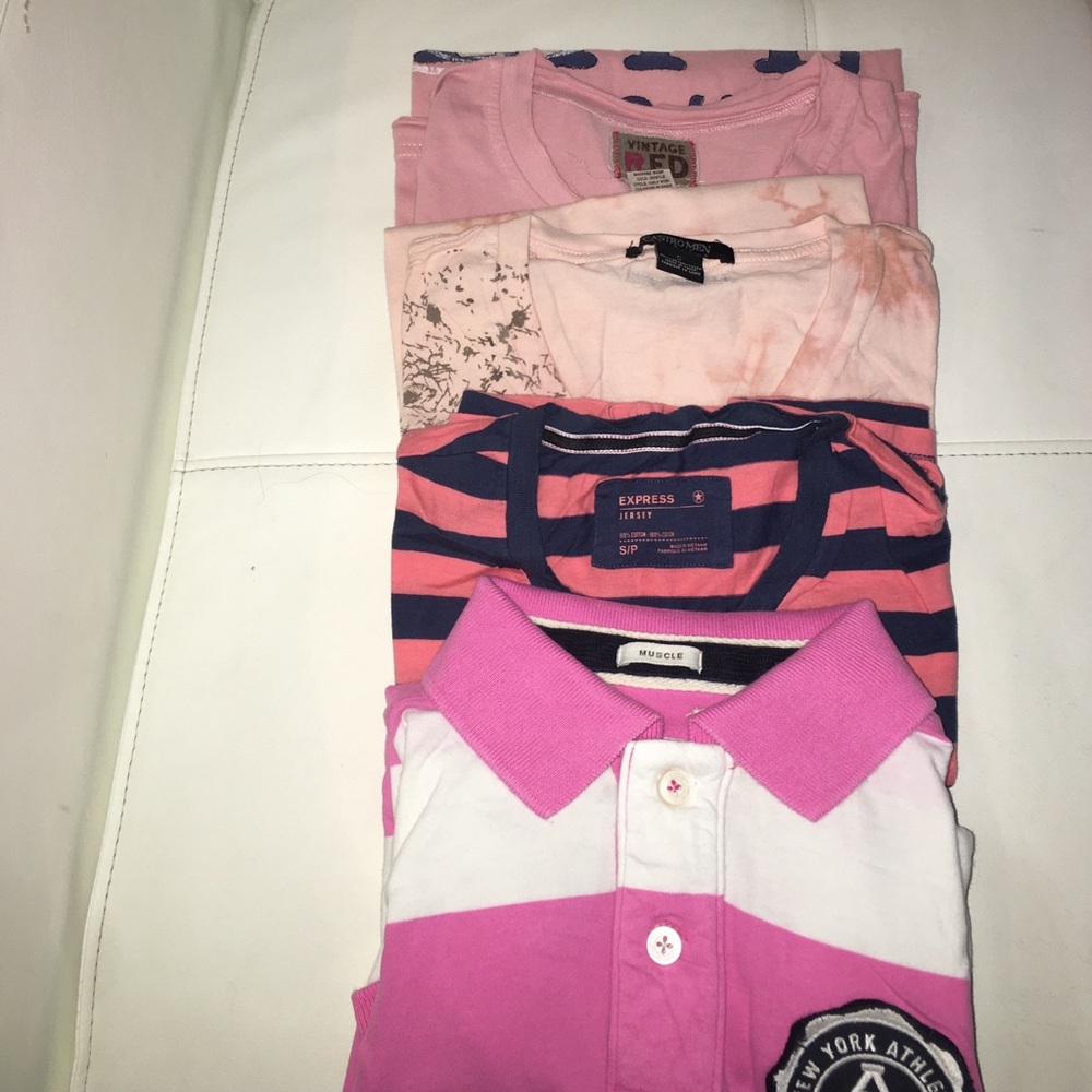 Pink men's cap sleeve t shirts. All v neck.