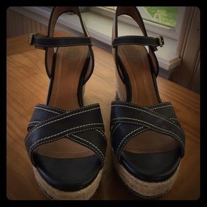 Clarks Amelia Air Black Lea Wedges
