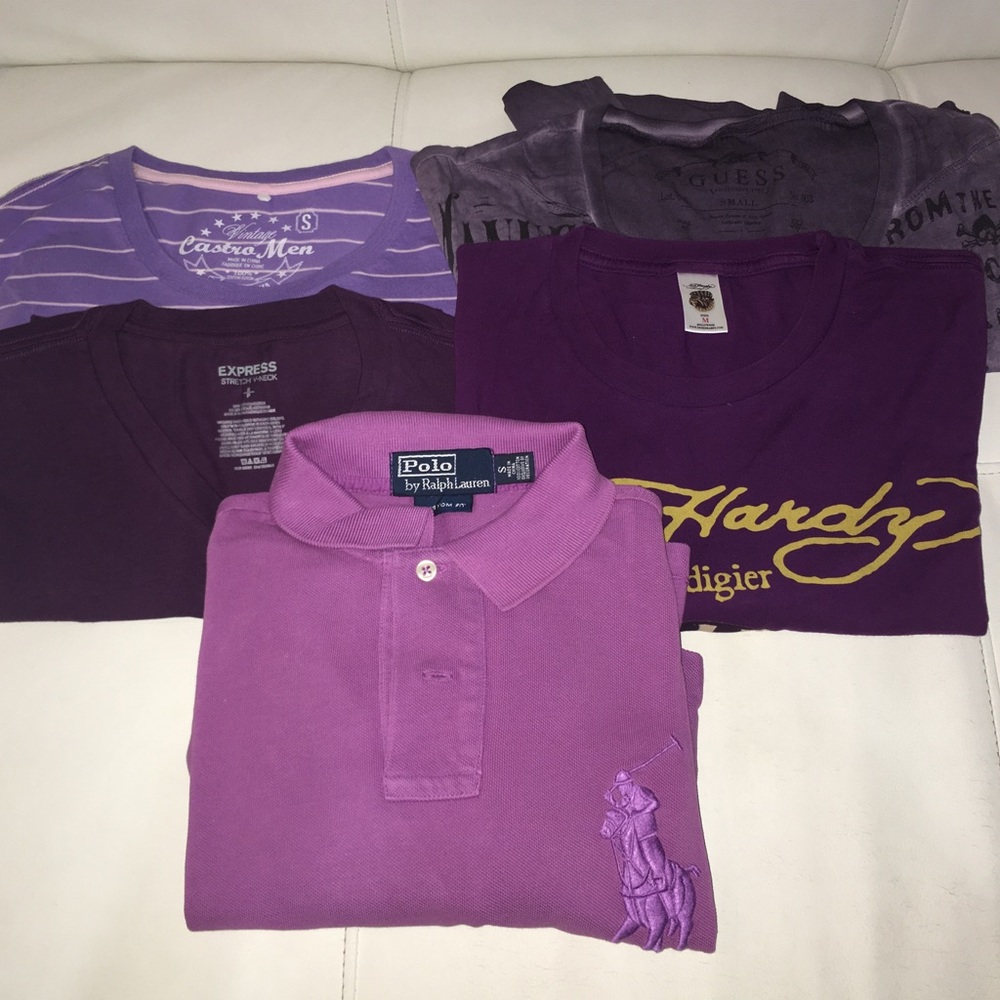 5 men's purple shirts. All cap sleeve