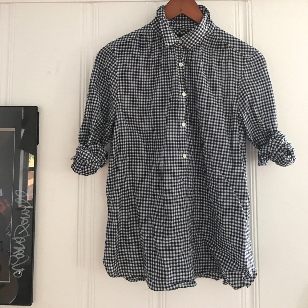 J. Crew Gingham Ruched Gauze Popover