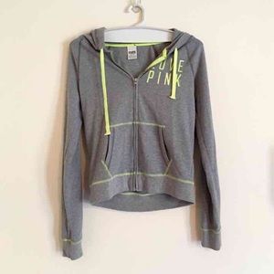 PINK Grey + Neon Yellow Zip Up Hoodie, Medium