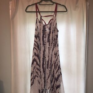 Gray and white tie dye and fish net dress