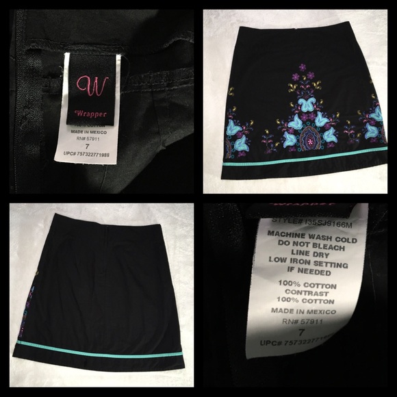 Wrapper Size 7 black & teal skirt w/ floral design - Picture 6 of 7