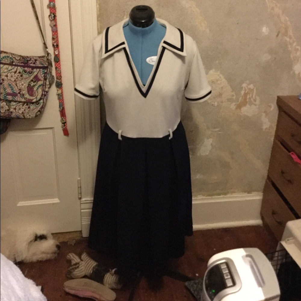 Bettie Page Cream and Navy dress