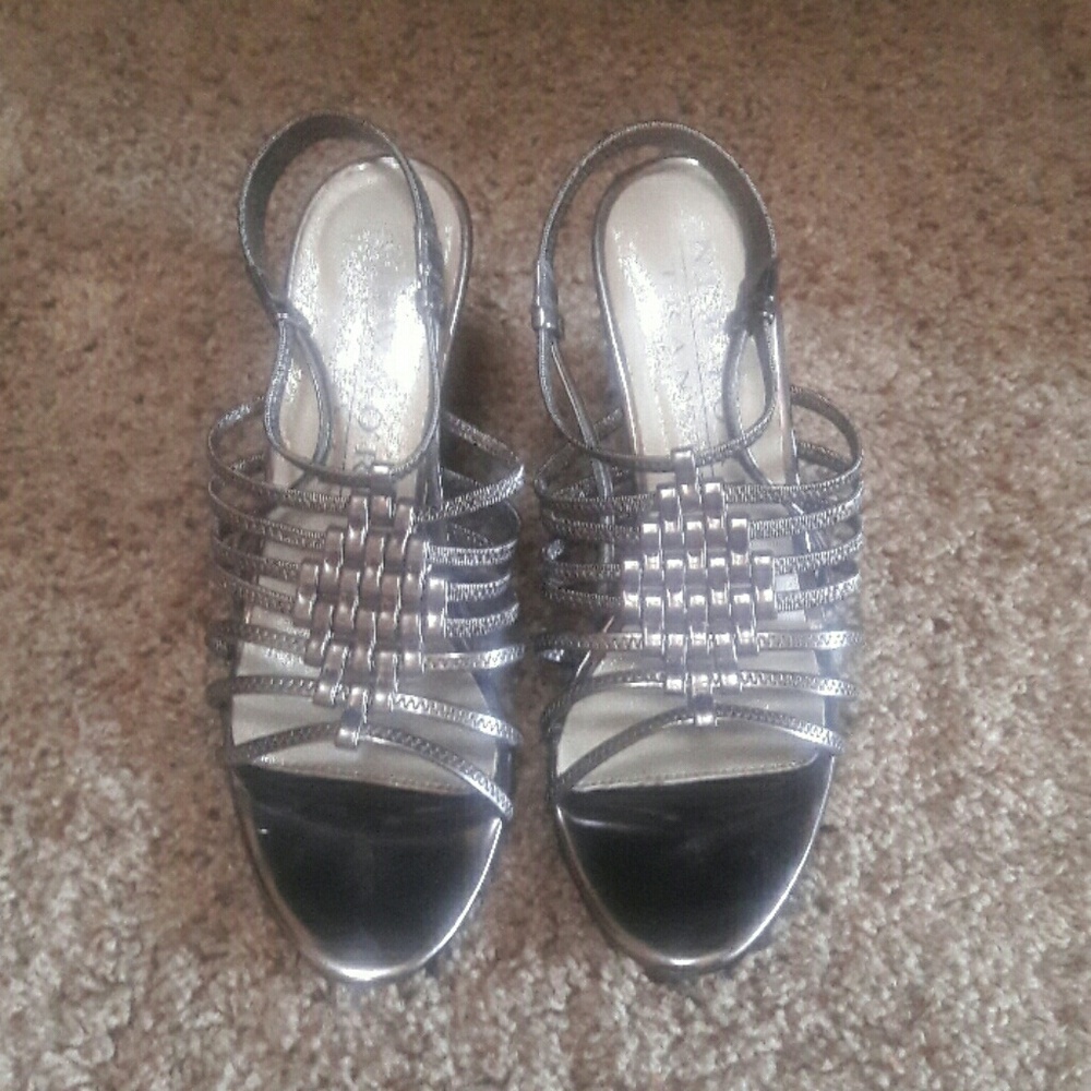 Pewter Silver Wedge Sandals